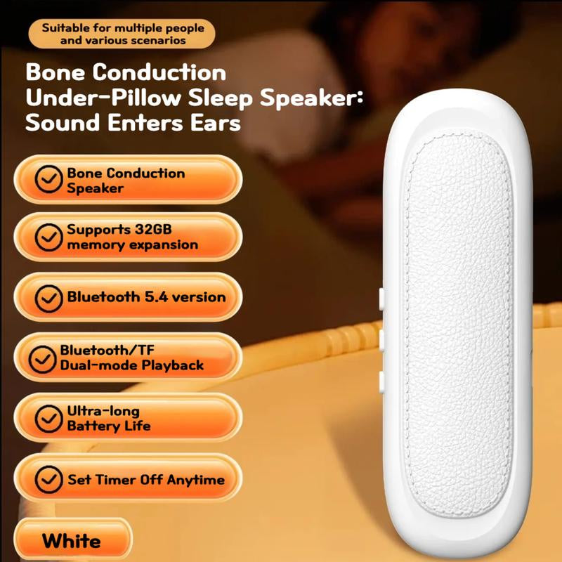 Under Pillow Speakers for Sleeping Bluetooth, Bone Conduction Technology, 3D White Noise Generator, Volume Control & Sleep Timer, Side Sleeper Friendly